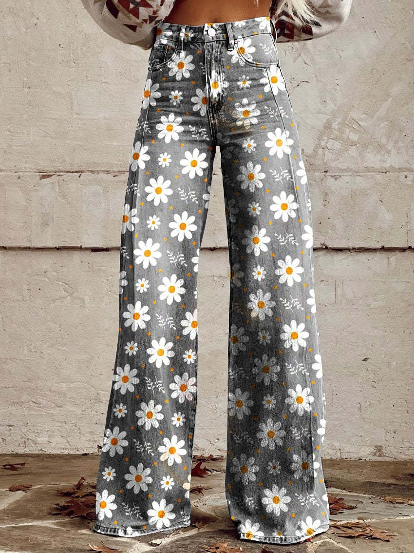 Pantalon Palazzo Femme – Taille Haute Jambe Large Imprimé Floral