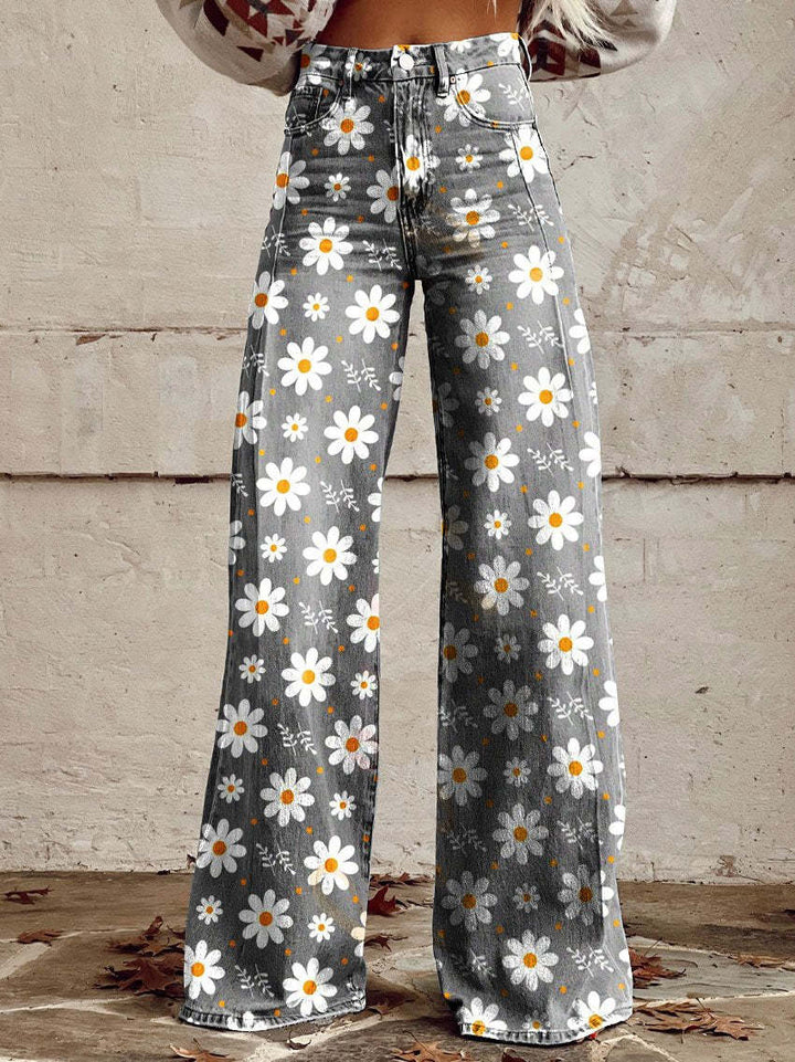 Pantalon Palazzo Femme – Taille Haute Jambe Large Imprimé Floral