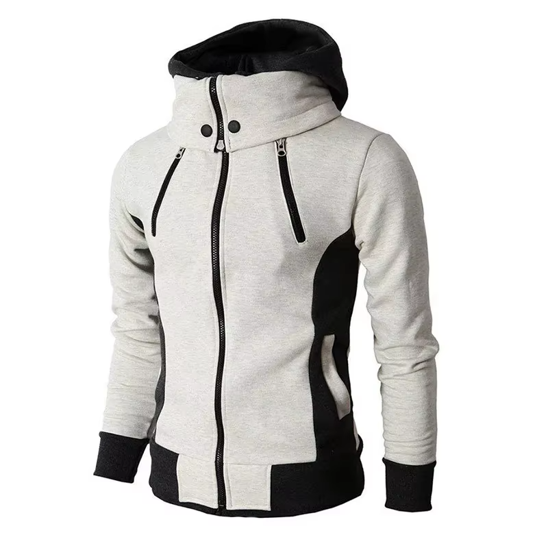 Felpa con cappuccio e zip, tasche sul petto e pannelli a contrasto da uomo