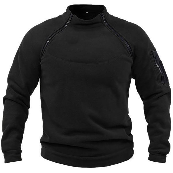 Tactische fleece trui voor heren met dubbele ritssluiting en opstaande kraag
