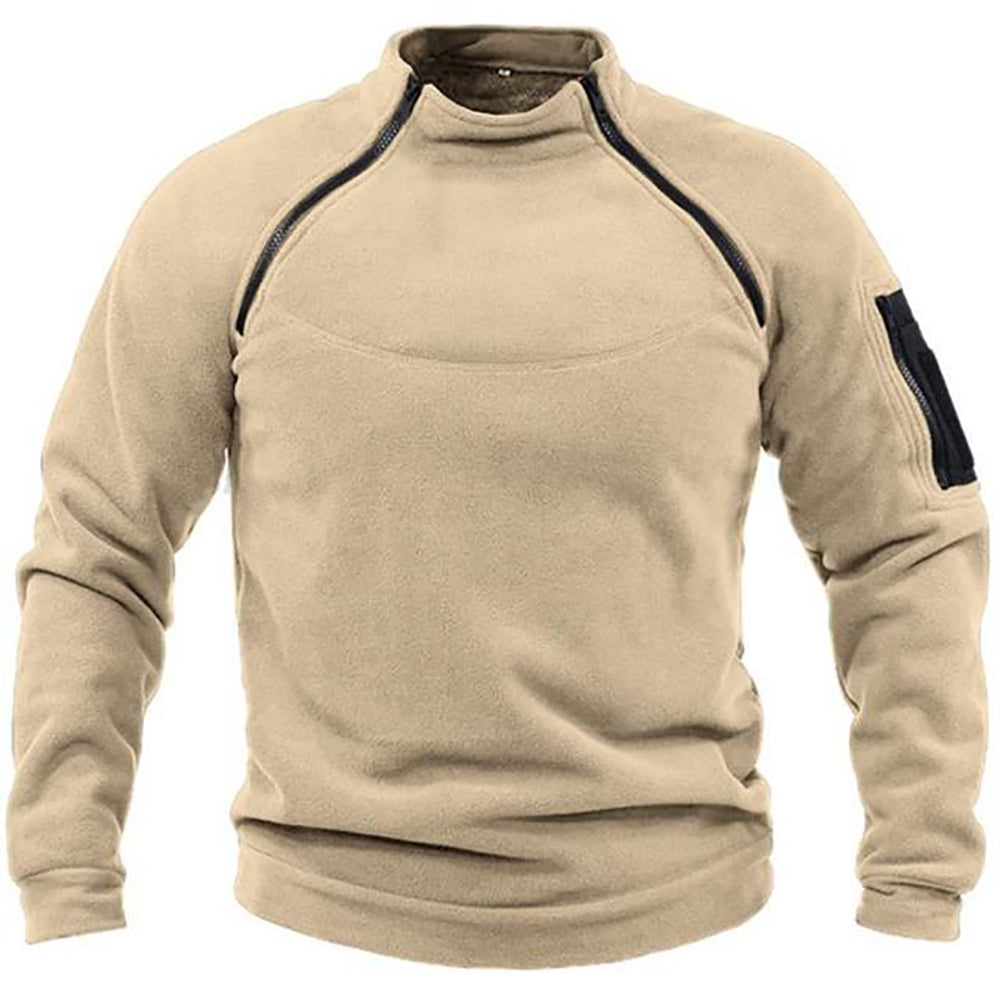 Tactische fleece trui voor heren met dubbele ritssluiting en opstaande kraag