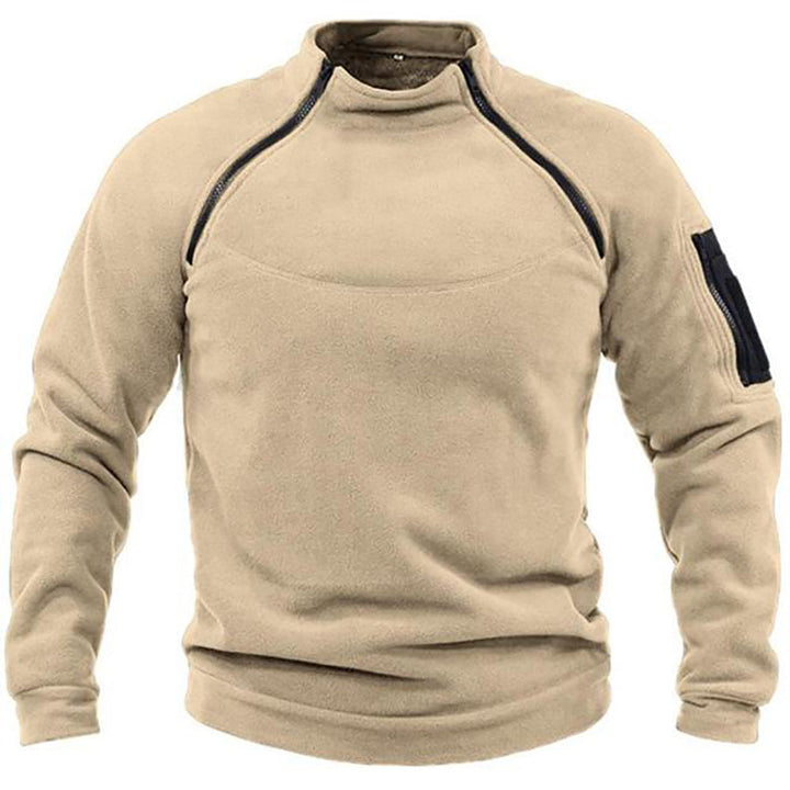 Tactische fleece trui voor heren met dubbele ritssluiting en opstaande kraag