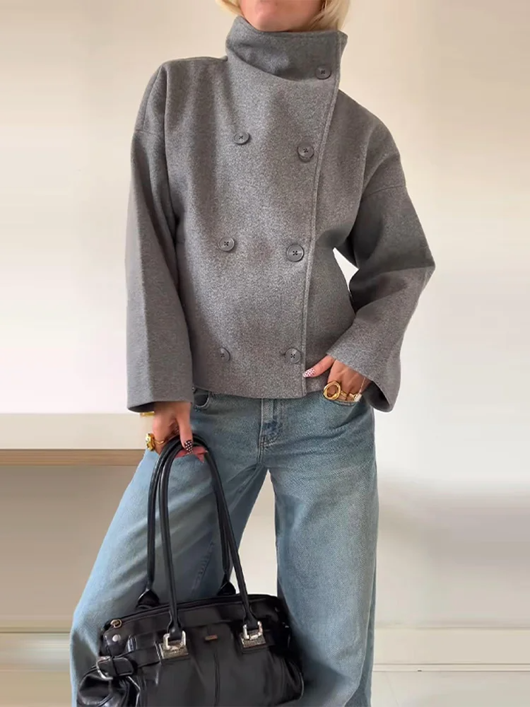 Manteau Femme en Mélange de Laine à Col Montant