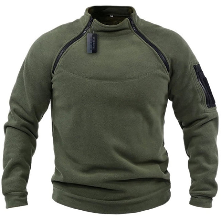 Tactische fleece trui voor heren met dubbele ritssluiting en opstaande kraag