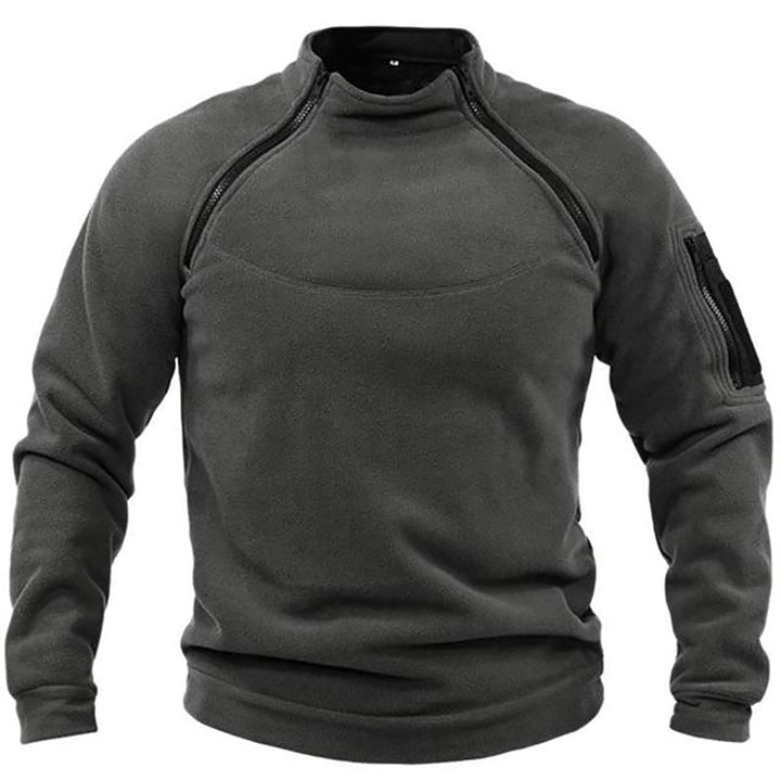 Tactische fleece trui voor heren met dubbele ritssluiting en opstaande kraag