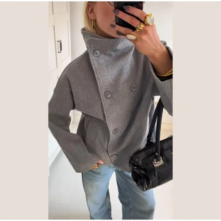 Manteau Femme en Mélange de Laine à Col Montant