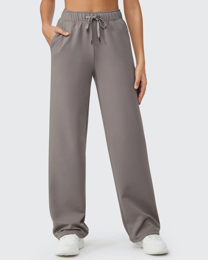 Pantaloni da donna foderati in pile, vestibilità casual, con coulisse