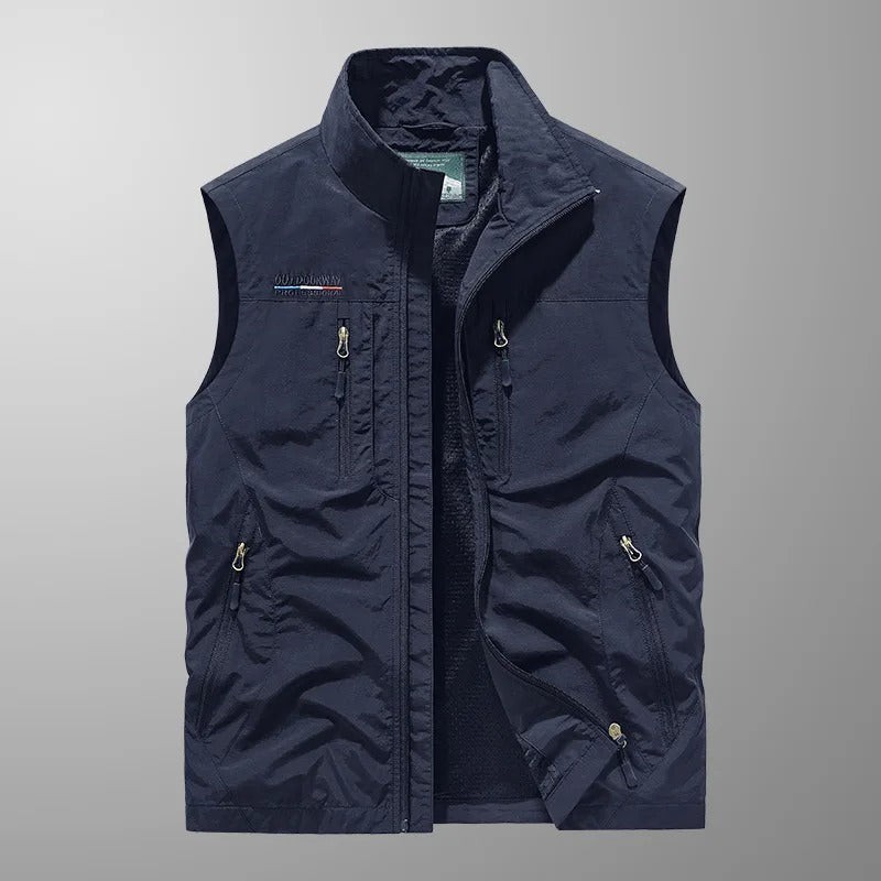 Gilet da esterno leggero con tasche multiple con cerniera da uomo