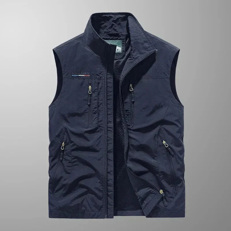 Gilet da esterno leggero con tasche multiple con cerniera da uomo