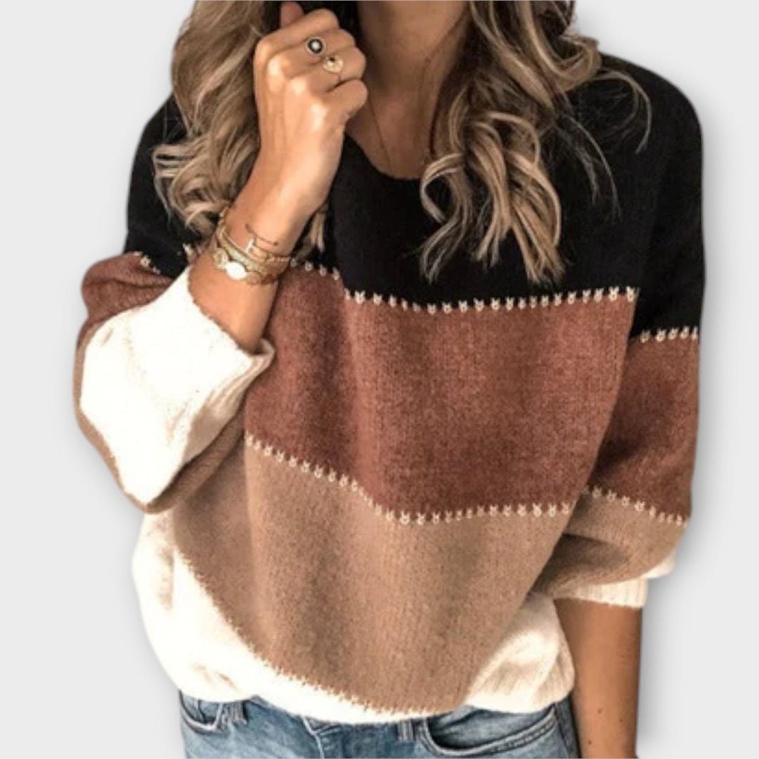 Pull en Maille Color Block Olive Femme