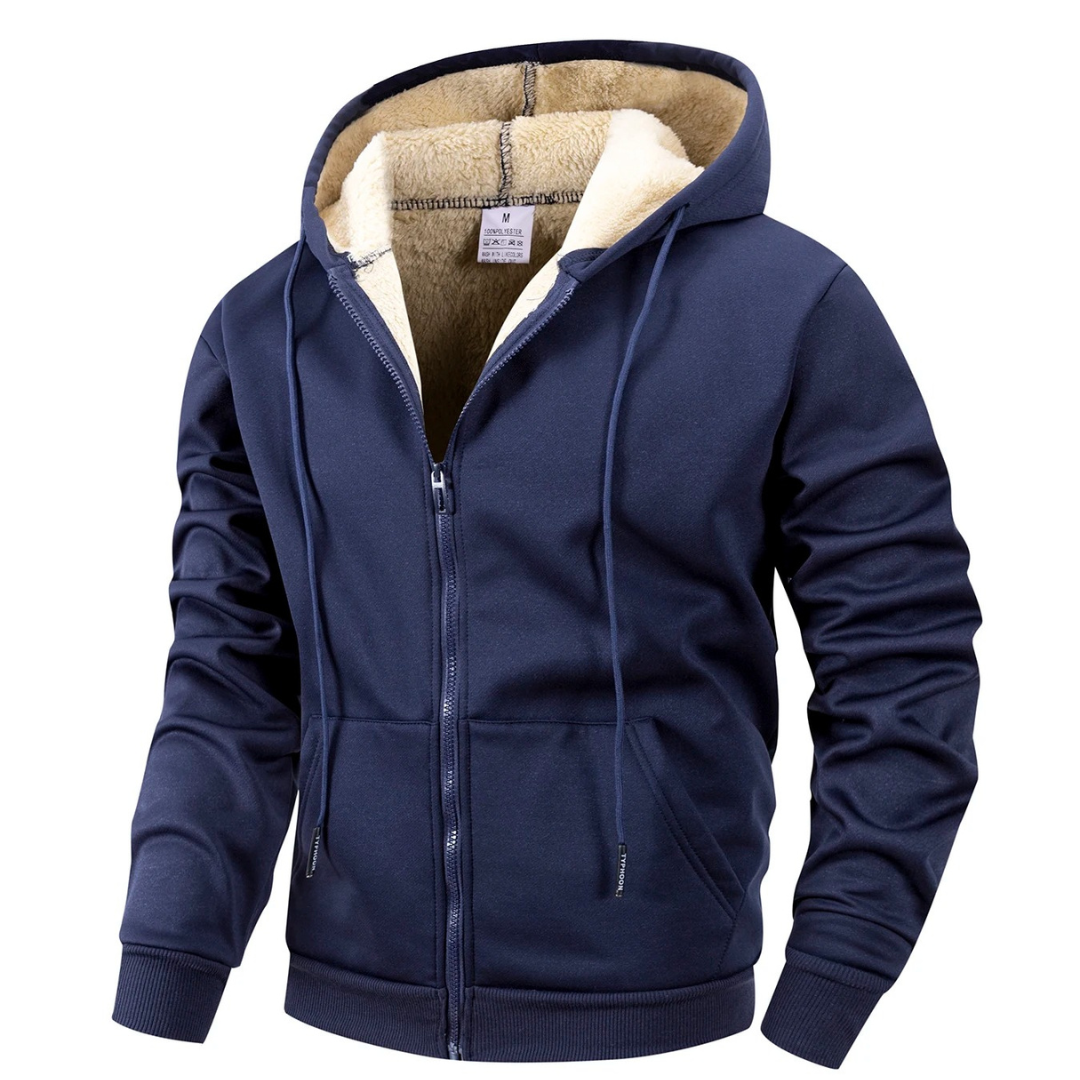 Giacca in pile da uomo foderata in sherpa con cappuccio antivento