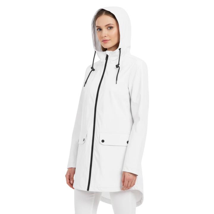 Impermeabile da donna lungo con cappuccio, idrorepellente e antivento, leggero