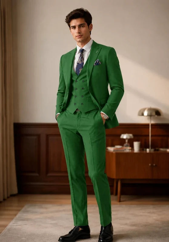 Costume Trois Pièces Homme Coupe Classique avec Gilet Col V et Poches à Rabat