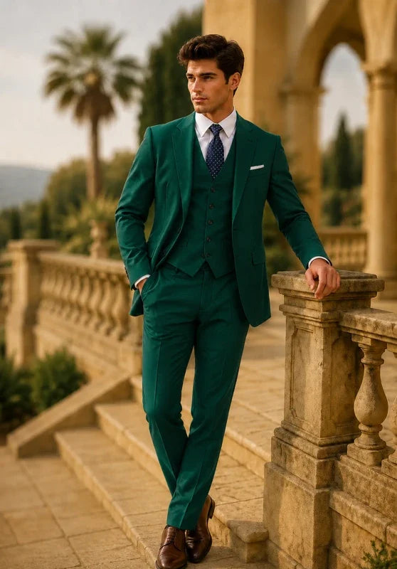 Costume Trois Pièces Homme Coupe Slim Respirant avec Col Notch et Gilet Cinq Boutons