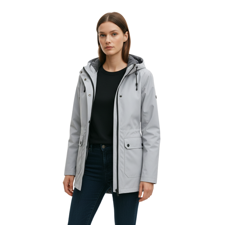 Impermeabile da donna lungo con cappuccio, idrorepellente e antivento, leggero