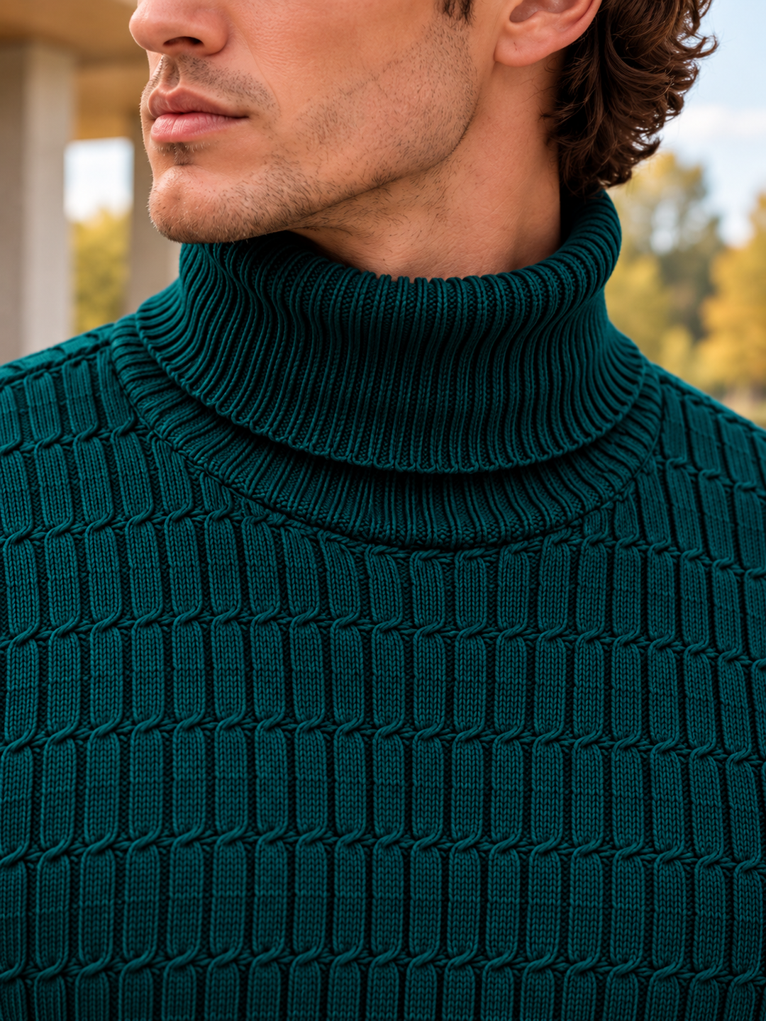 Pull Col Roulé Homme Côtes Verticales En Maille