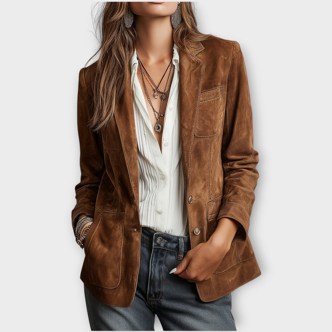 Damesblazer van suède - getailleerd model met knopen in vintage stijl