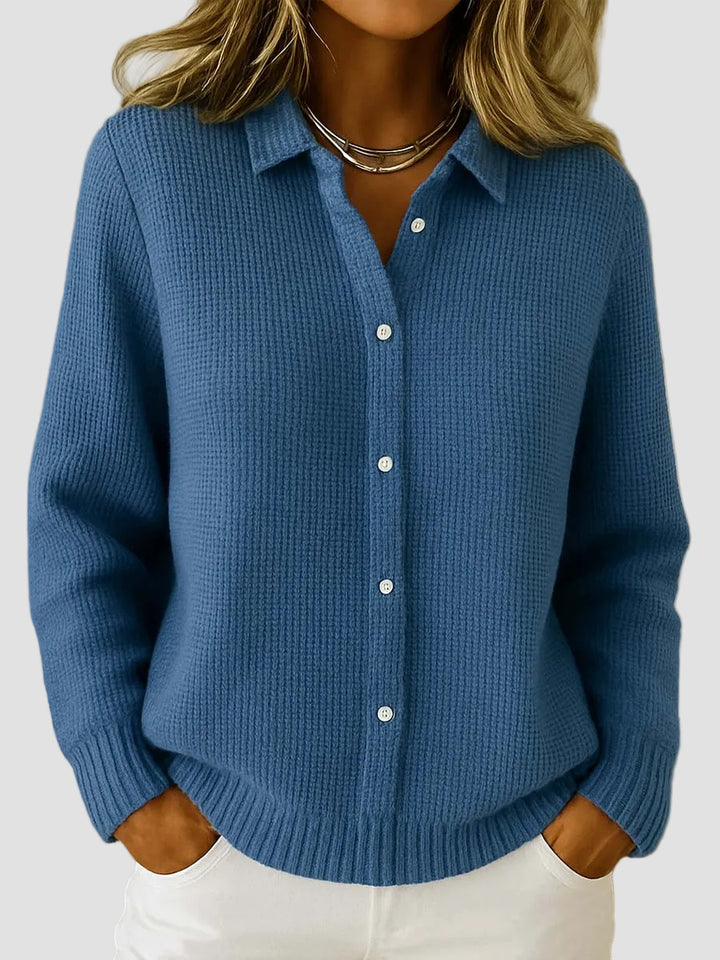 Élodie | Cardigan Femme Ajusté en Coton Mélangé à Col Chemise