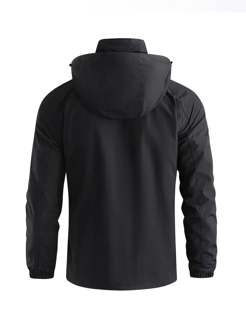 Men's Lightweight Hooded Windbreaker with Zippered Pockets