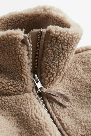 Women's Teddy Hooded Coat with Full Zip, Relaxed Fit and Pockets