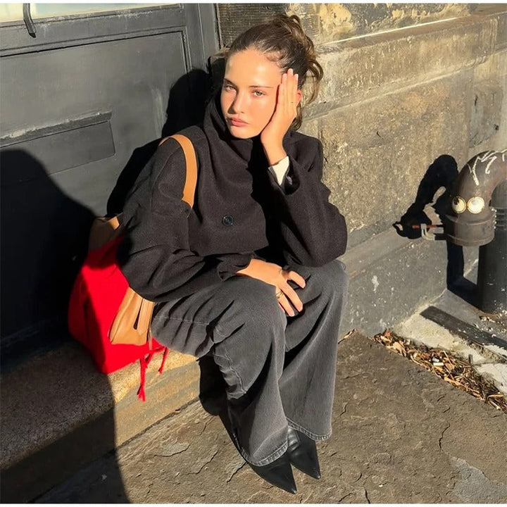 Manteau Femme en Mélange de Laine à Col Montant