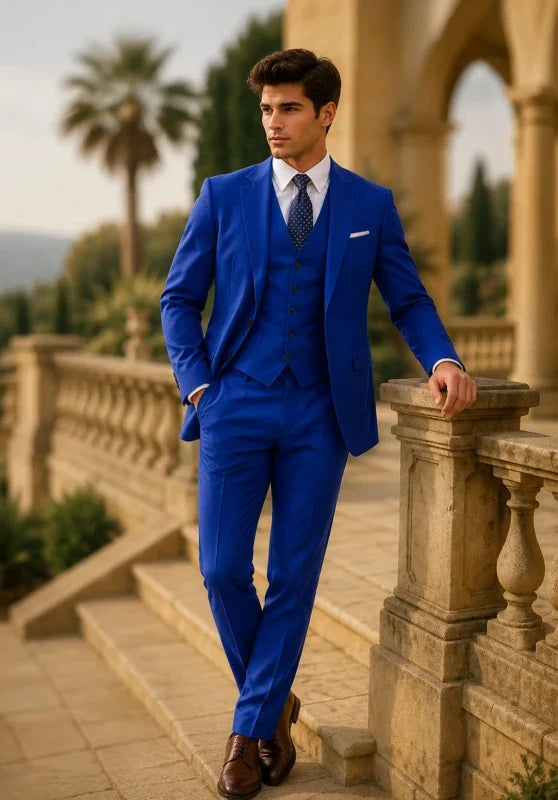 Costume Trois Pièces Homme Coupe Slim Respirant avec Col Notch et Gilet Cinq Boutons