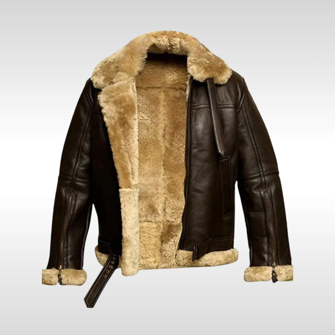 Giacca da uomo in vera pelle di agnello con fodera in shearling marrone