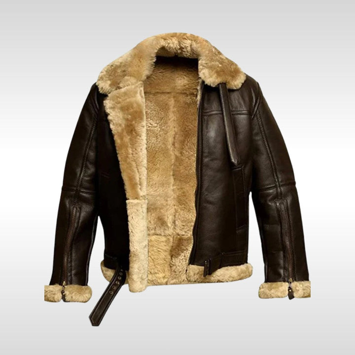 Giacca da uomo in vera pelle di agnello con fodera in shearling marrone