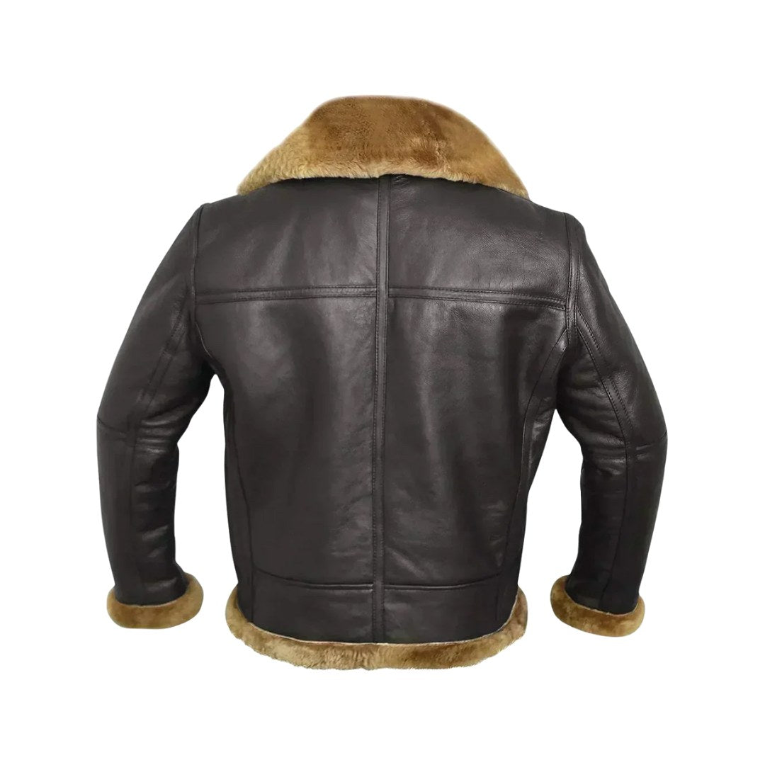 Giacca da uomo in vera pelle di agnello con fodera in shearling marrone