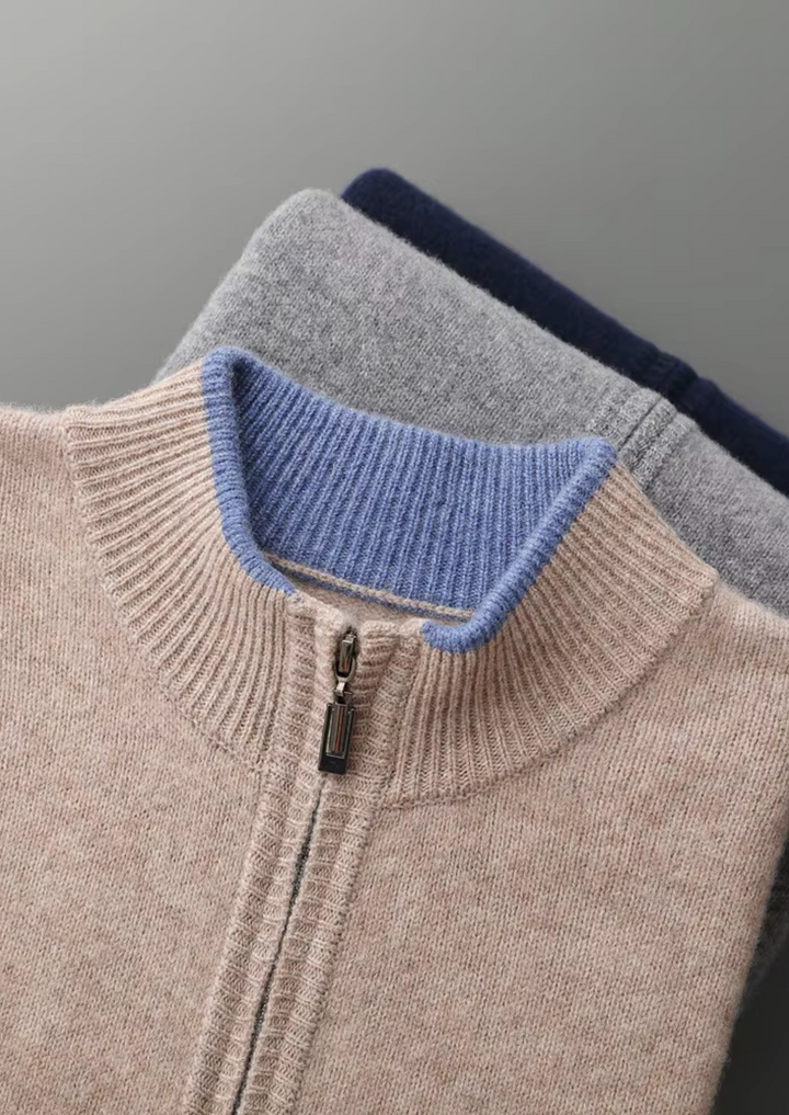 Ensemble en Maille Homme – Cardigan Zippé & Pantalon Fusé à Finitions Contrastées