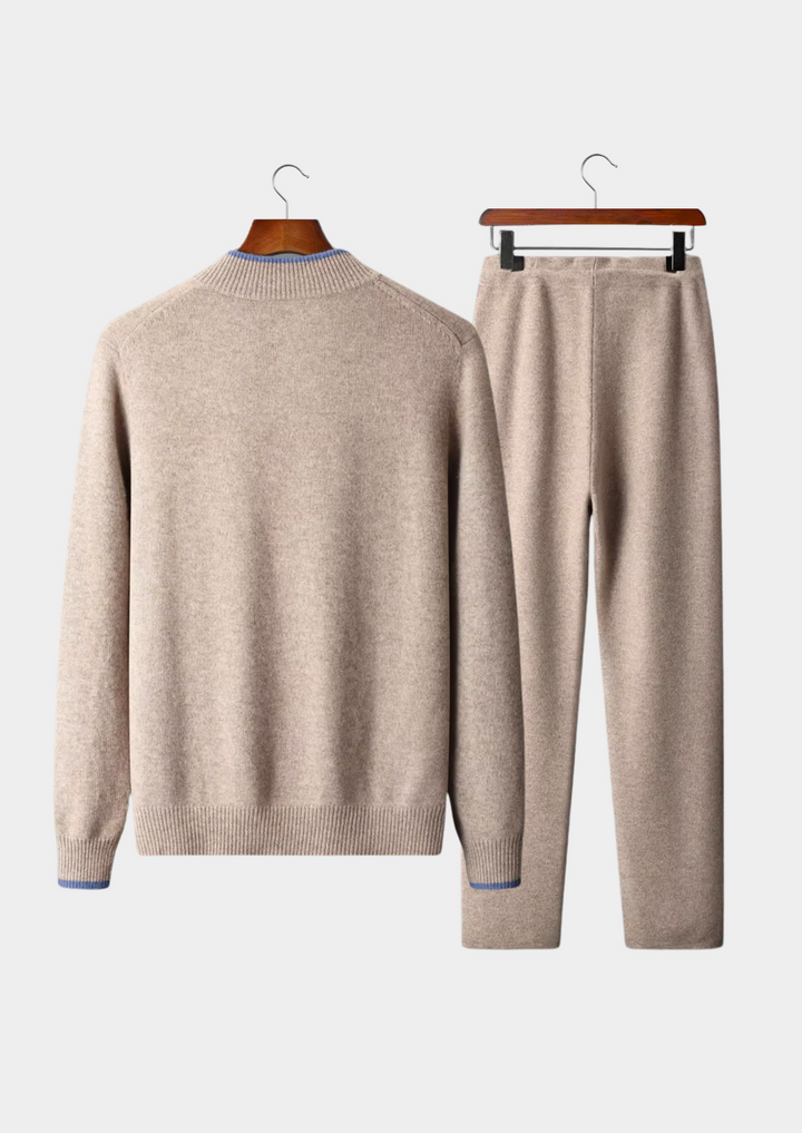 Ensemble en Maille Homme – Cardigan Zippé & Pantalon Fusé à Finitions Contrastées