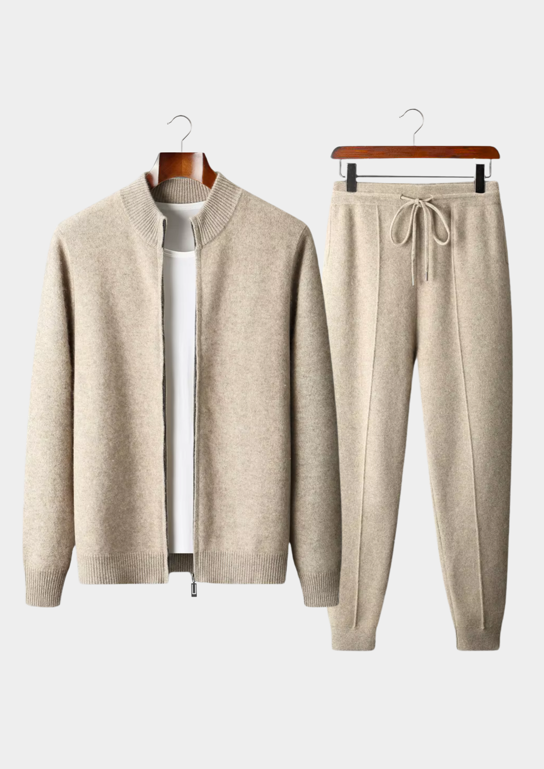 Ensemble en Maille Homme – Cardigan Zippé à Col Montant & Pantalon Fus