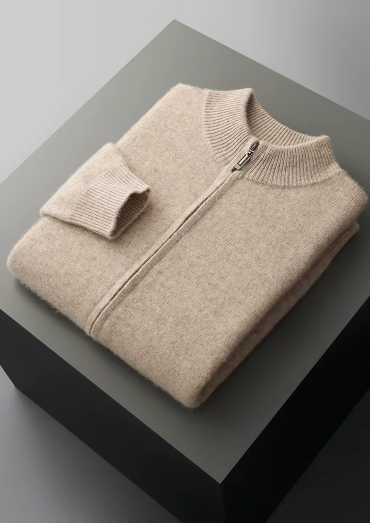 Ensemble en Maille Homme – Cardigan Zippé à Col Montant & Pantalon Fus