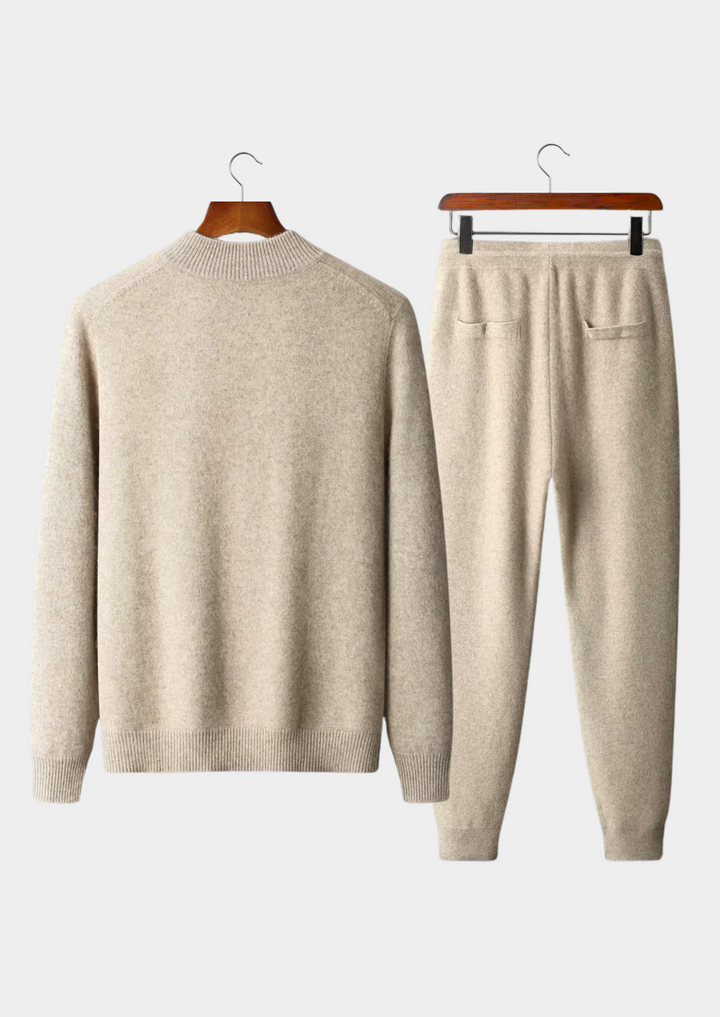 Ensemble en Maille Homme – Cardigan Zippé à Col Montant & Pantalon Fus
