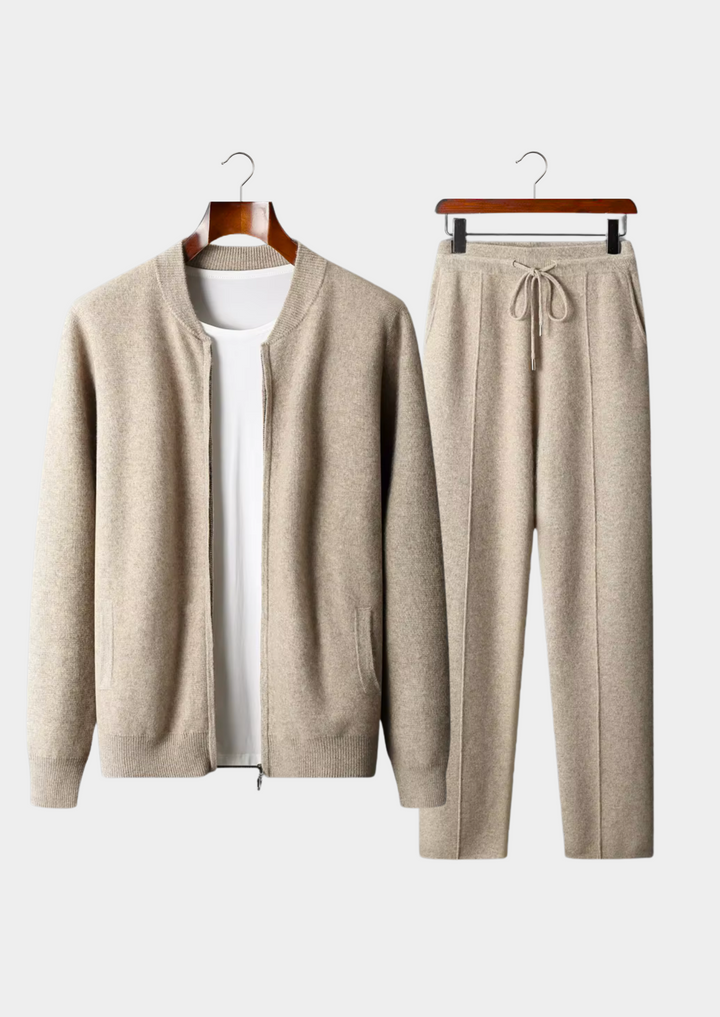 Completo in maglia da uomo - Cardigan con zip e pantaloni affusolati