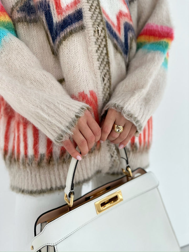 Women's Oversized Mohair Cardigan with Geometric Pattern
