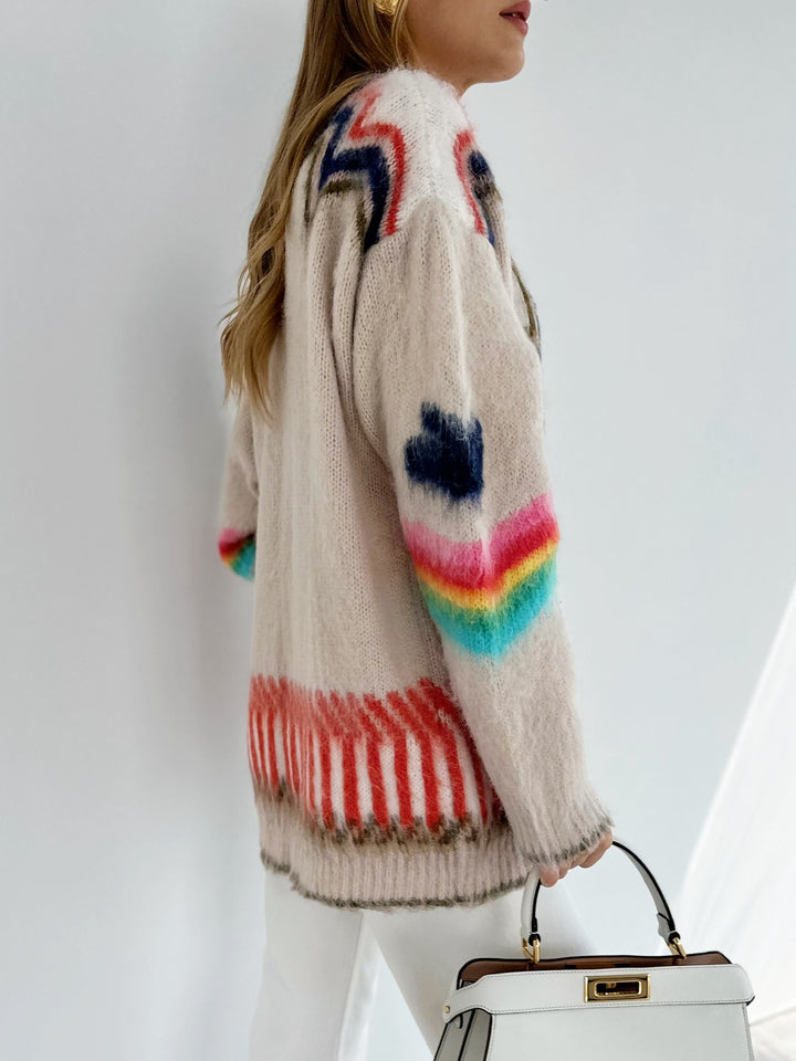 Women's Oversized Mohair Cardigan with Geometric Pattern