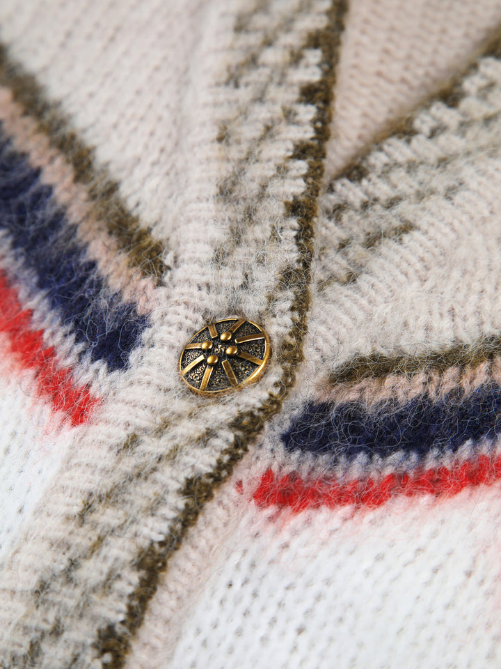 Women's Oversized Mohair Cardigan with Geometric Pattern