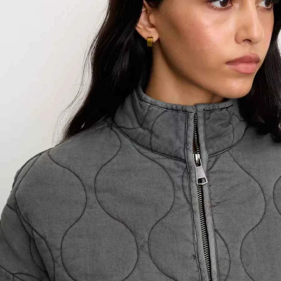 Veste Matelassée Femme Légère Col Montant Poches Plaquées
