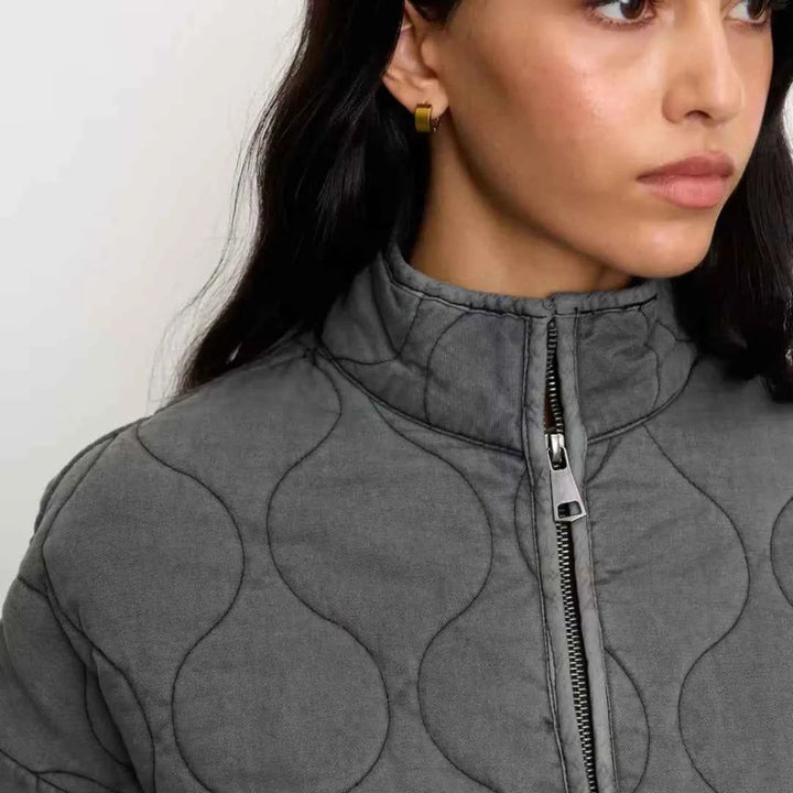 Veste Matelassée Femme Légère Col Montant Poches Plaquées