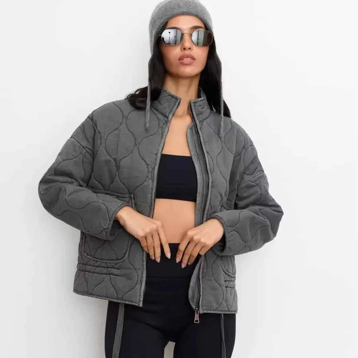 Veste Matelassée Femme Légère Col Montant Poches Plaquées