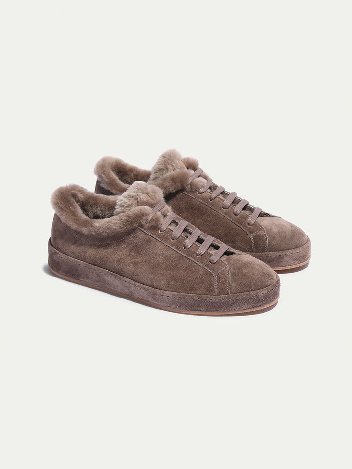 Men's suede sneakers - soft lining and lace-up fastening