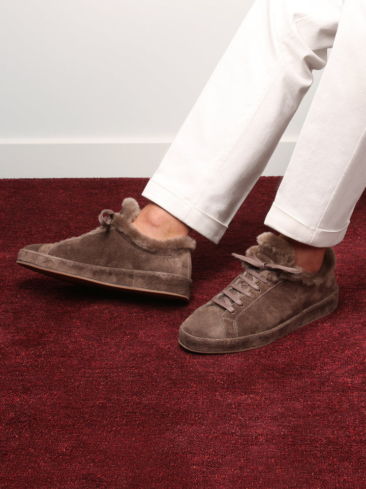 Men's suede sneakers - soft lining and lace-up fastening