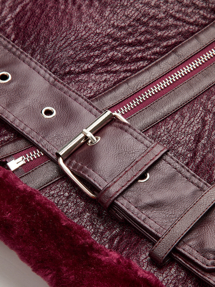Veste Femme Biker Oversize Ceinturée Avec Fermeture Zippée Asymétrique