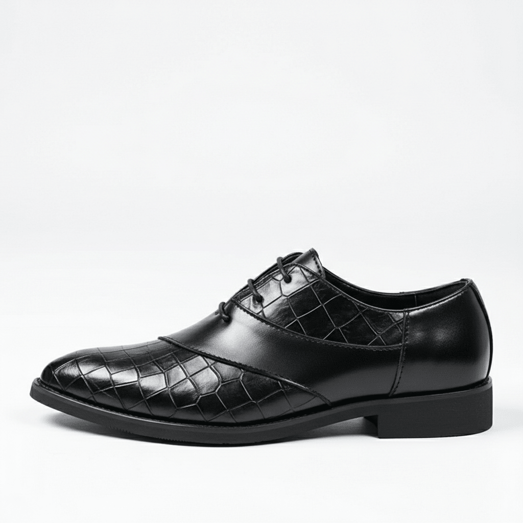 Oxford-Schuhe für Herren aus Leder in Krokodiloptik mit Schnürsenkeln und spitzer Zehenpartie