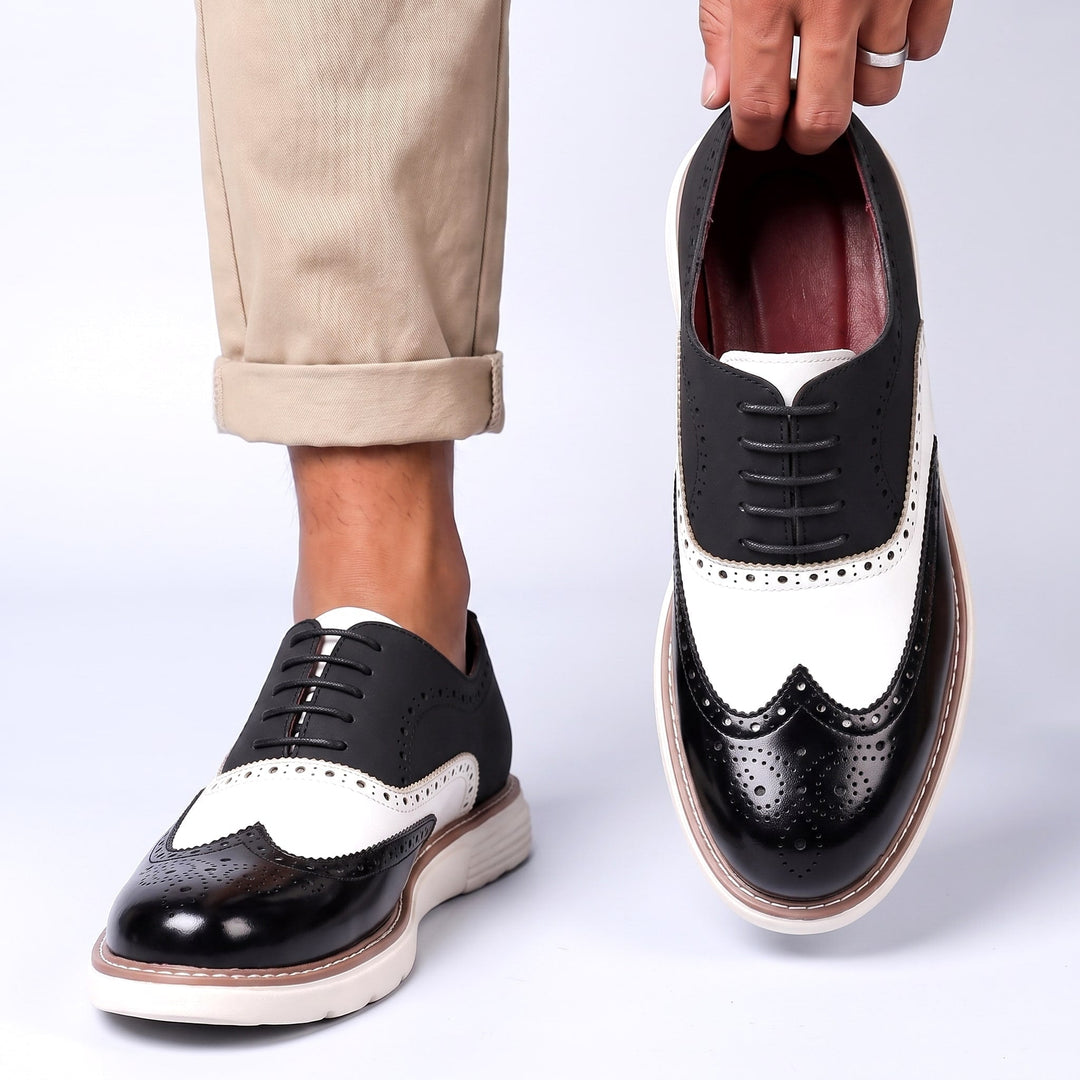 Chaussures Oxford Homme en Cuir Bicolore avec Détail Brogue et Semelle Épaisse