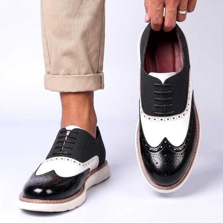 Chaussures Oxford Homme en Cuir Bicolore avec Détail Brogue et Semelle Épaisse