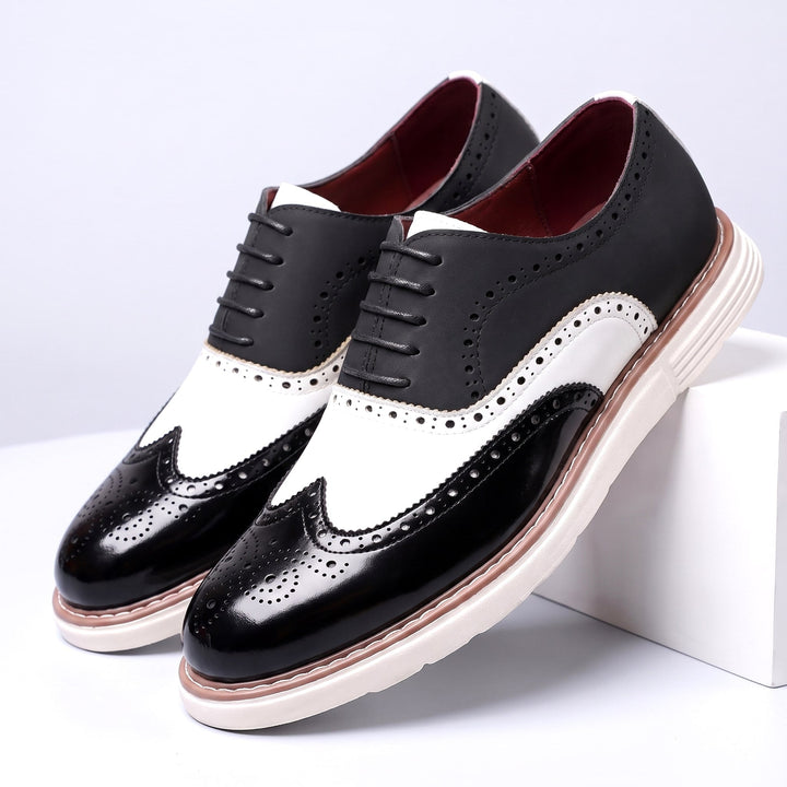 Chaussures Oxford Homme en Cuir Bicolore avec Détail Brogue et Semelle Épaisse