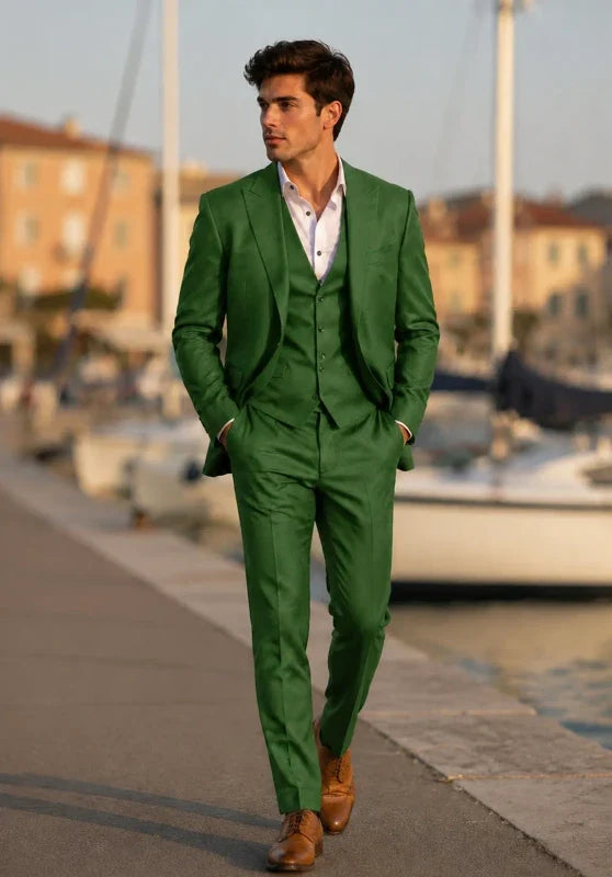 Costume Trois Pièces Homme Coupe Slim avec Col Notch et Gilet Cinq Boutons
