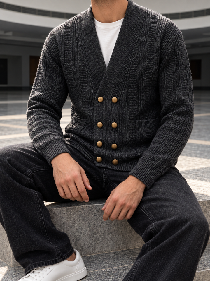Cardigan da uomo con collo a scialle incrociato